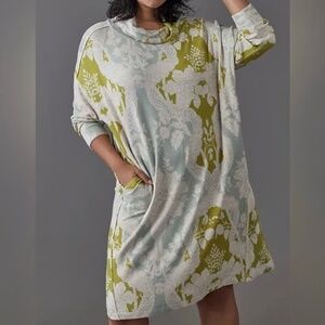 Anthropologie Saturday Sunday Cozy Cowl Neck Floral Sweater Dress w/ Pockets 1X